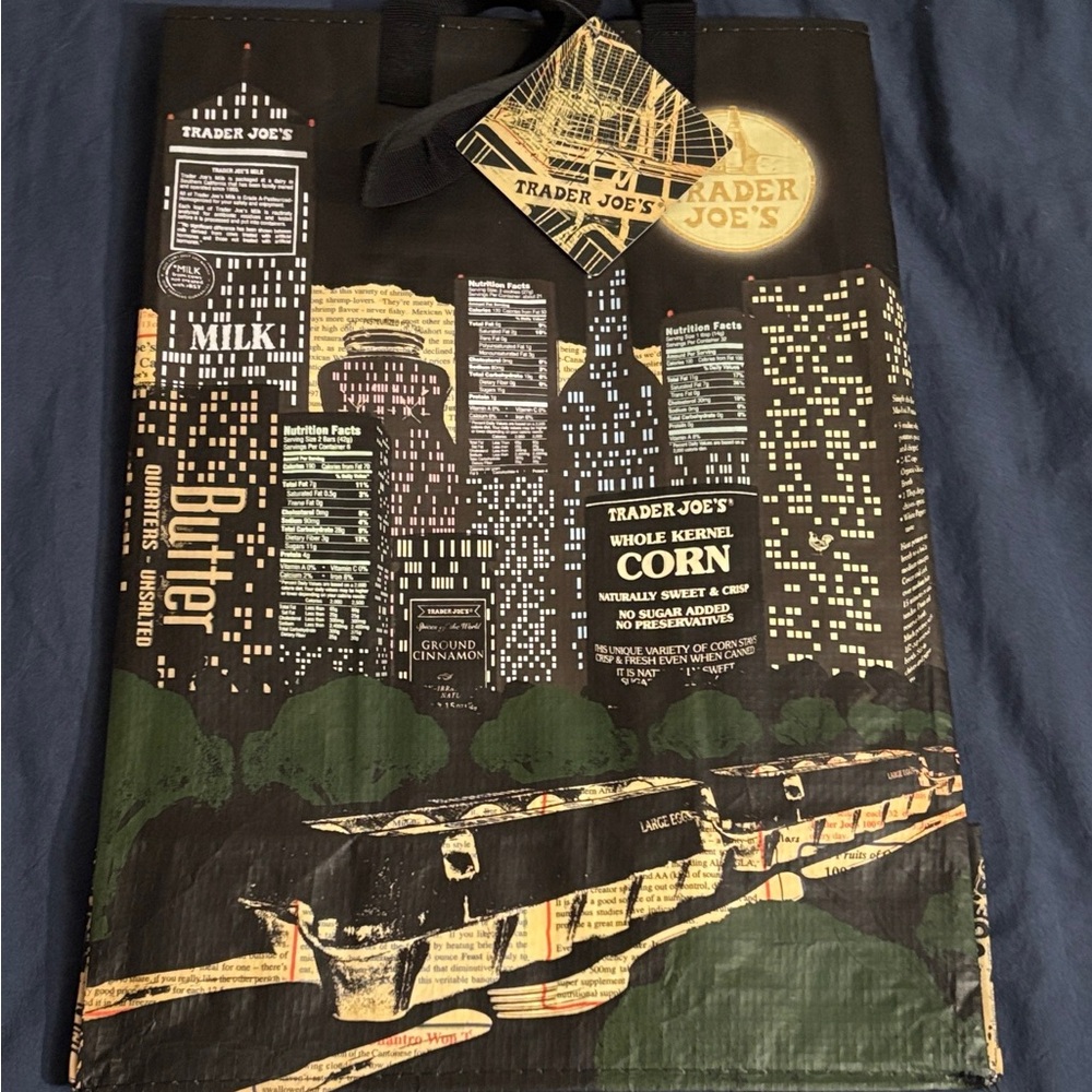 Trader Joe's Black and Green Cityscape Tote Bag